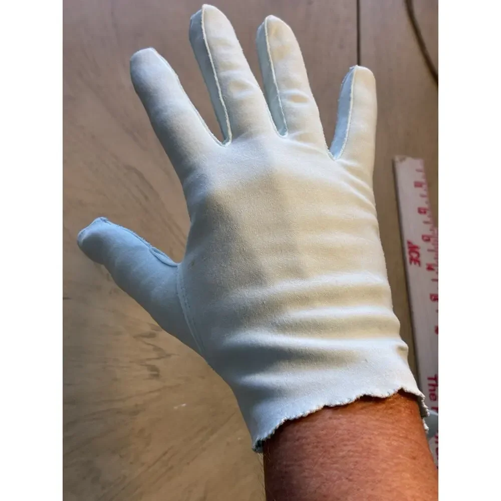 Vintage Van Raalte Baby Blue Amersuede Gloves Scalloped Pearl Button 1950s Med